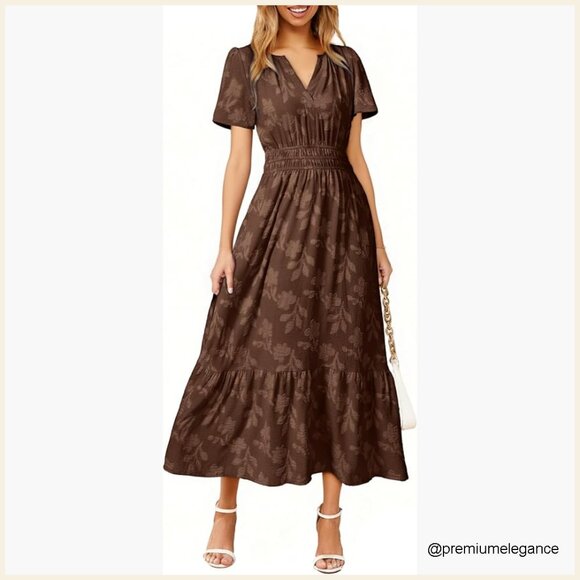 Dresses & Skirts - Summer Maxi Dress V-Neck Empire Waist Floral Boho Wedding Guest